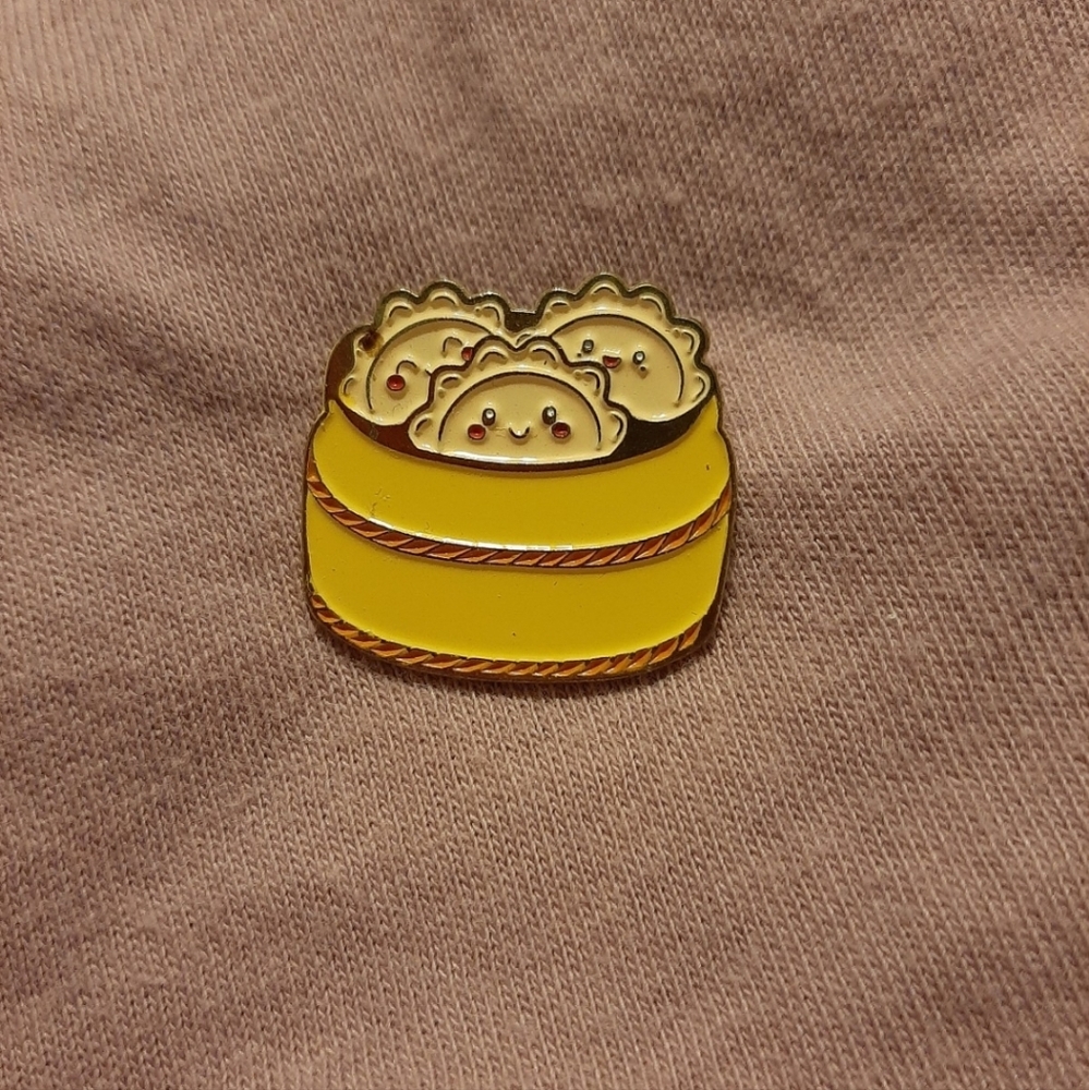 Dimsum Dumpling Enamel Brooch Pin Gold New